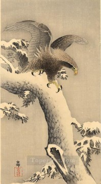 águila bajo la nieve pájaros Ohara Koson Pinturas al óleo